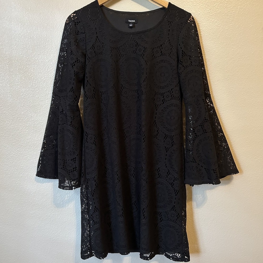 Tacera Women's Crochet Lace Shift Dress Small Black Whimsigoth Dark Coquette